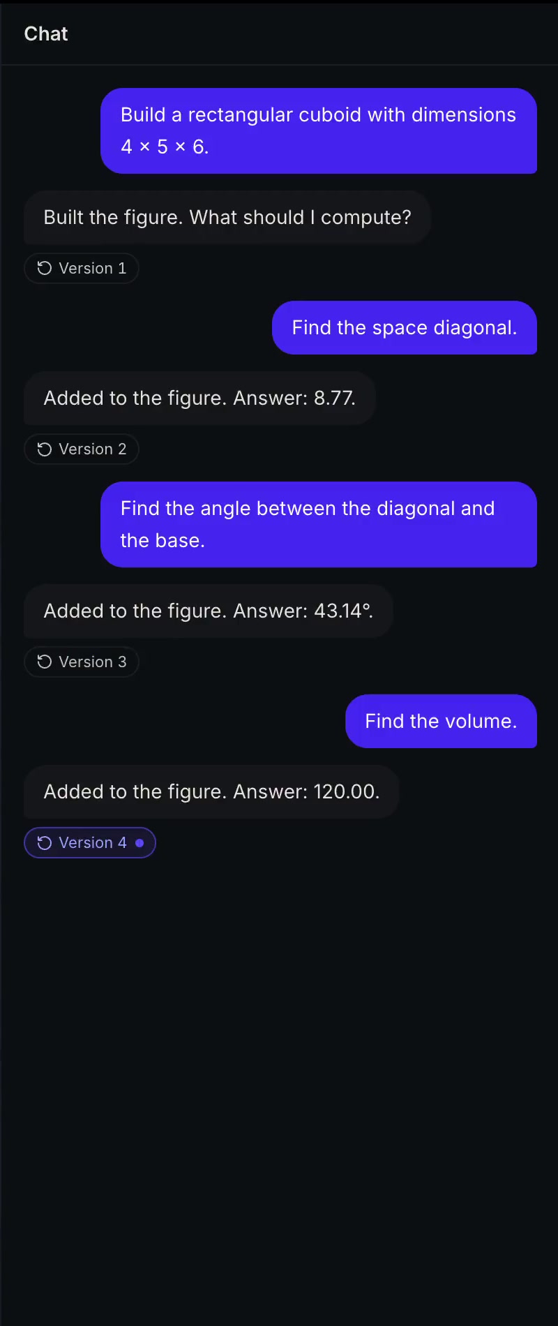 Depth chat with follow-up questions and versions 1 to 4